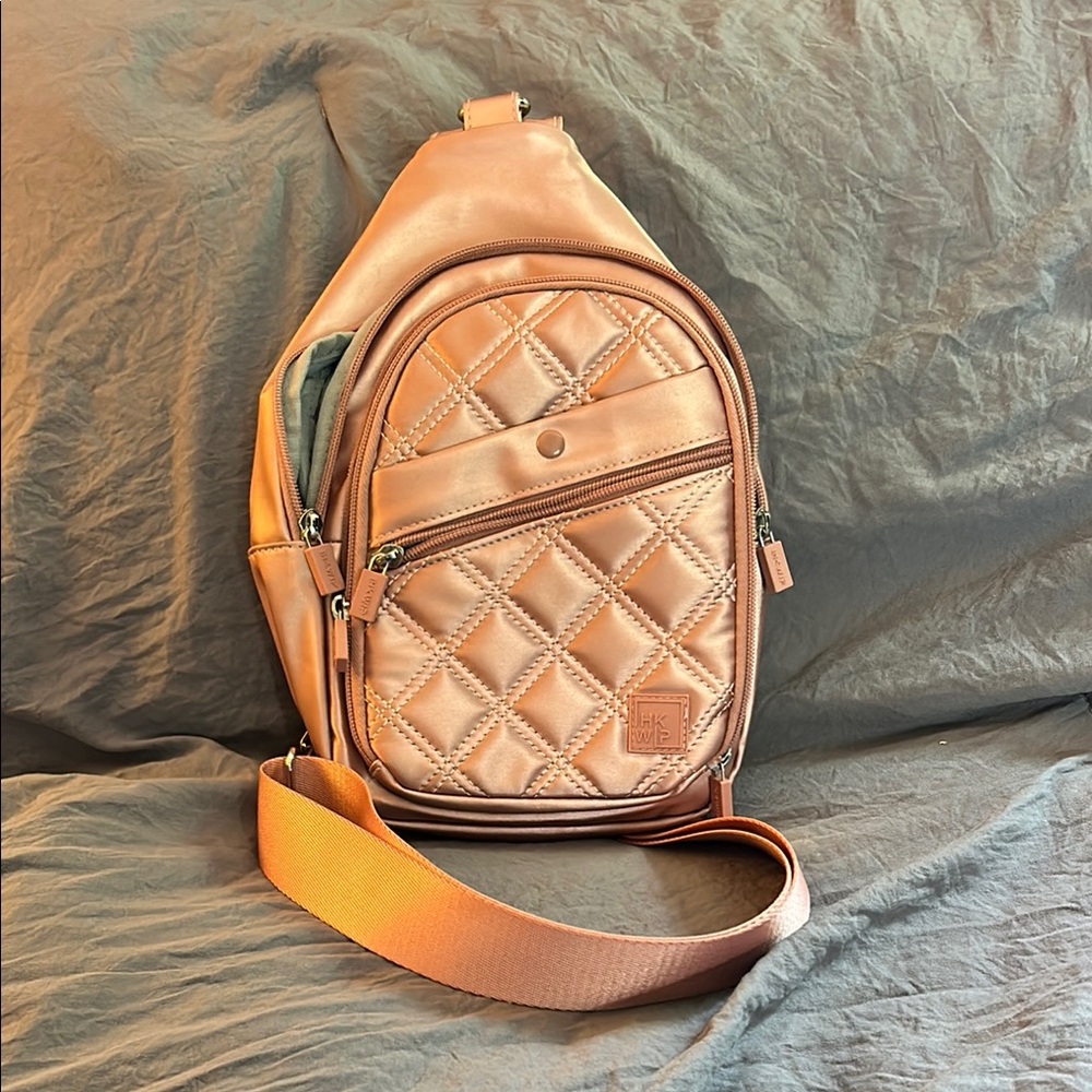 Rose gold Belt Bag with Woven Pattern and Earth Tone Finish